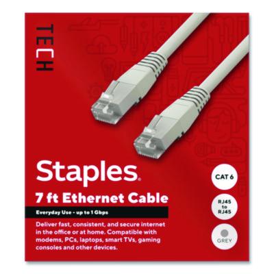 Staples TECH CAT6 Ethernet Cable CAT6 Ethernet Cable, 7 ft, Gray