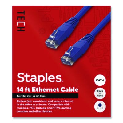 Staples TECH CAT6 Ethernet Cable CAT6 Ethernet Cable, 14 ft, Blue