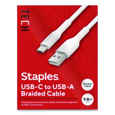 Staples TECH USB-C to USB-A 2.0 Charging Cable USB-C to USB-A 2.0 Charging Cable, 9.8 ft, White