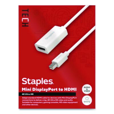 Staples TECH Mini DisplayPort to HDMI Audio/Video Adapter Mini DisplayPort to HDMI Audio/Video Adapter, 6", White