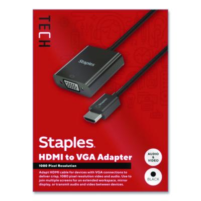 Staples TECH HDMI to VGA Audio/Video Adapter HDMI to VGA Audio/Video Adapter, 6", Black