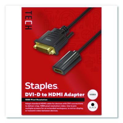 Staples TECH DVI-D to HDMI Audio/Video Adapter DVI-D to HDMI Audio/Video Adapter, 6", Black