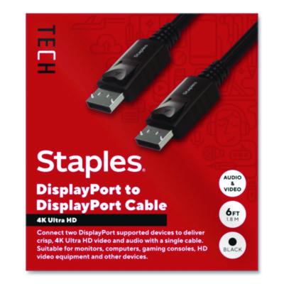 Staples TECH 4K DisplayPort to DisplayPort Audio/Video Cable 4K DisplayPort to DisplayPort Audio/Video Cable, 6 ft, Black