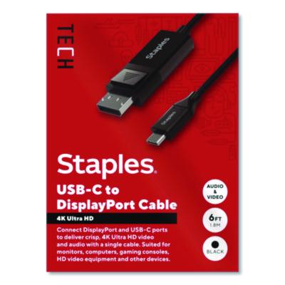 Staples TECH USB-C to DisplayPort Audio/Video Cable USB-C to DisplayPort Audio/Video Cable, 6 ft, Black