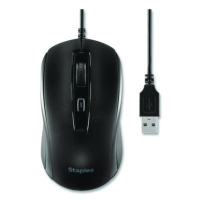 Staples TECH Ambidextrous Optical Wired Mouse Ambidextrous Optical Wired Mouse, USB 2.0, Left/Right Hand Use, Black