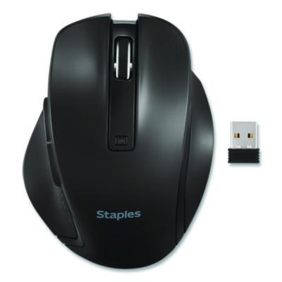 Staples TECH Wireless Ergonomic Curved Optical USB Mouse Wireless Ergonomic Curved Optical USB Mouse, 2.4 GHz Frequency/33 ft Wireless Range, Left/Right Hand Use, Black