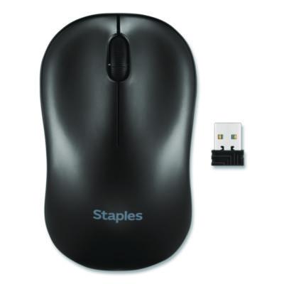 Staples TECH Wireless Ambidextrous Optical USB Mouse Wireless Ambidextrous Optical USB Mouse, 2.4 GHz Frequency/33 ft Wireless Range, Left/RIght Hand Use, Black
