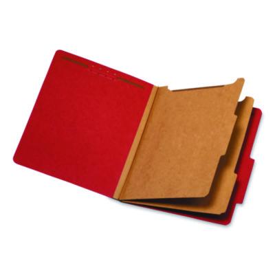 Pendaflex® Pressboard Top Tab Classification Folders, 2/5-Cut Tab, Expands 2.5", 2 Dividers, 6 Fasteners, Letter Size, Bright Red, 10/BX
