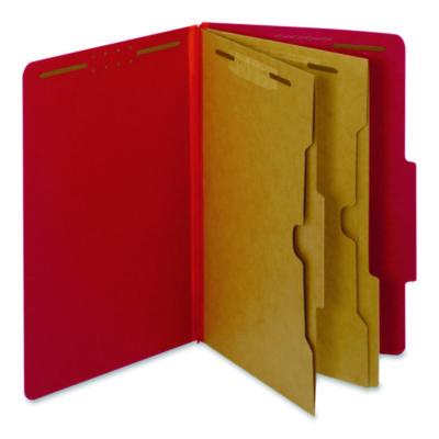 Pendaflex® Pressboard Top Tab Classification Folders, 2/5-Cut Tab, Expands 2.5", 2 Dividers, 6 Fasteners, Legal Size, Bright Red, 10/Box