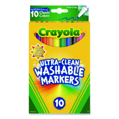 Ultra-Clean+Washable+Markers+Fine+Line+Precision+Bullet+Tip+Assorted+Colors+10%2fBox+587852