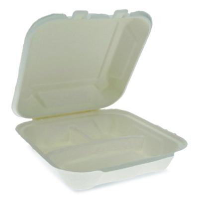 Pactiv Evergreen EarthChoice® EarthChoice Bagasse Hinged Lid Container, 7.8 x 7.8 x 2.8, White, 150/Carton