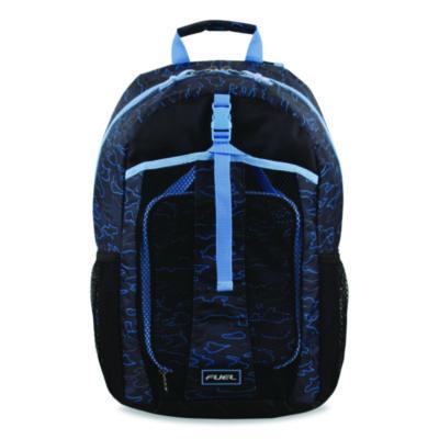 FUEL Bijoux Deluxe Backpack & Lunch Bag Bundle Bijoux Deluxe Backpack and Lunch Bag Bundle, 15.5" Laptop Sleeve, 12" x 8" x 18.5" and 7.5" x 4.25" x 9", Black/Blue Camo