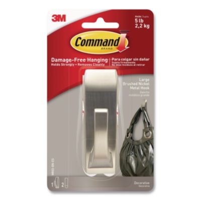 Command™ Bath Hooks Large Single Bath Hooks, Metal, Satin Nickel, Supports 5 lb