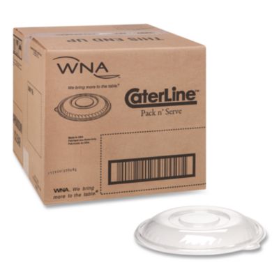 WNA Caterline Pack n' Serve Plastic Lids Caterline Pack n' Serve Plastic Lids, Dome Lid, 12" Diameter x 1.5" h, Clear, 25/Carton