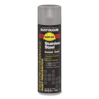 Rust-Oleum® Hard Hat High Performance V2100 System Rust Preventive Enamel Spray Paint, Flat Stainless Steel, 15 oz Aerosol Can, 6/Carton
