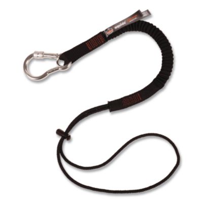 ergodyne® Squids 3105 Tool Lanyard with Aluminum Carabiner + Cinch-Loop, 15 lb Max Working Capacity, 32" to 48", Black, 100/Carton
