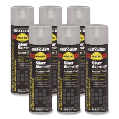 Rust-Oleum® Hard Hat High Performance V2100 System Rust Preventive Enamel Spray Paint, Gloss Silver Aluminum, 15 oz Aerosol Can, 6/Carton