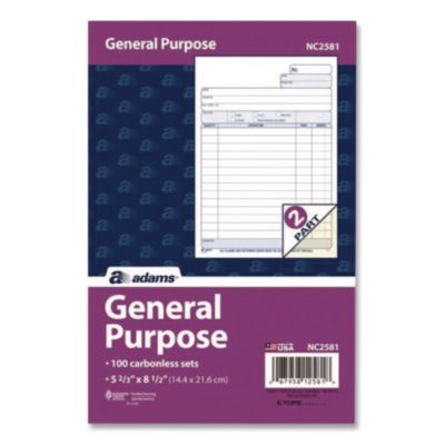 Adams® General Purpose Forms, Two-Part Carbonless, 8.5 x 5.67, 100 Forms Total/Pack