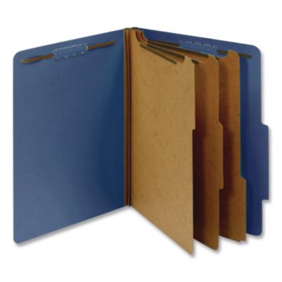 Pendaflex® Pressboard Top Tab Classification Folders, 2/5-Cut Tab, Expands 3.5", 3 Dividers, 8 Fasteners, Letter Size, Dark Blue, 10/Box