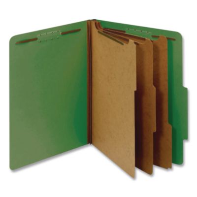 Pendaflex® Pressboard Top Tab Classification Folders, 2/5-Cut Tab, Expands 3.5", 3 Dividers, 8 Fasteners, Letter Size, Dark Green, 10/BX