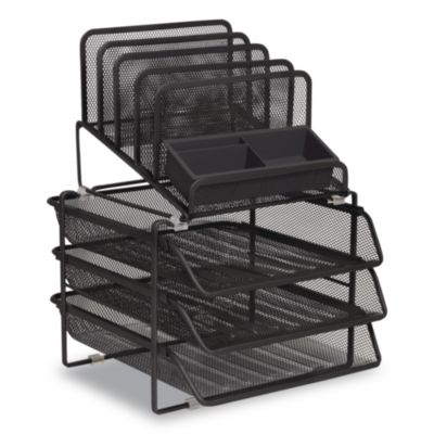 TRU RED™ All-in-One Desktop Organizer All-in-One Desktop Organizer, 10 Sections, 11.61 x 13.11 x 16, Black