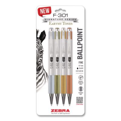 F-301 Signature Series Earthy Tones Ballpoint Pen Retractable Fine 0.7 mm Black Ink Assorted Earthy Tones Barrel 4/Pack 27304
