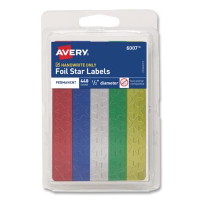 Foil Star Labels 0.5" Assorted Colors 440/Pack 06007 Foil+Star+Labels+0.5%22+Assorted+Colors+440%2fPack+06007