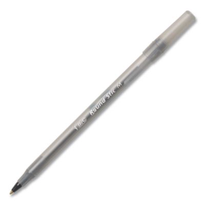 BIC® Round Stic Grip Xtra Comfort Ballpoint Pen, Easy-Glide System, Stick, Medium 1.2 mm, Black Ink, Silver-Gray Barrel, Dozen
