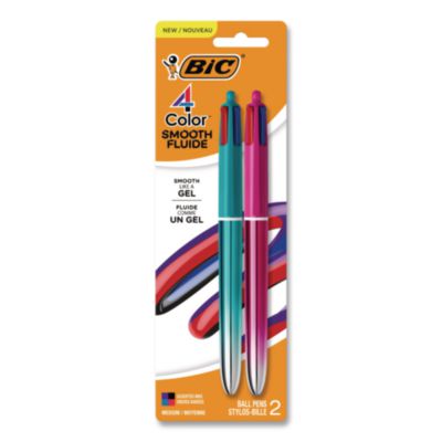 4-Color Smooth Multi-Color Ballpoint Pen Retractable Medium 1 mm Black/Blue/Purple/Red Ink Assorted Barrel Colors 2/Pack MMSGP2AST