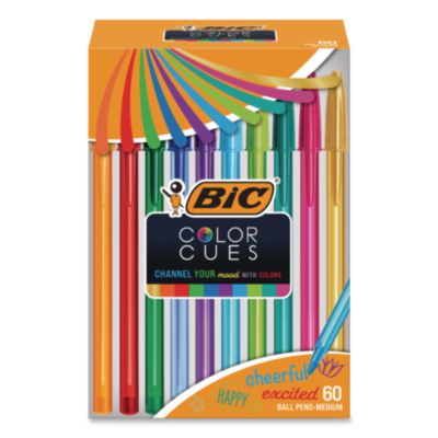 BIC® Color Cues Cristal Xtra Smooth Ballpoint Pen, Stick, Medium 1.2 mm, Assorted Ink and Barrel Colors, 60/Box