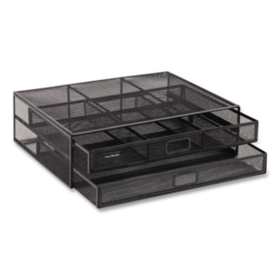 Two-Tier Metal Mesh Monitor Stand Laptop Riser For 30" Monitors 15.75 x 11.75 x 4.5 Black Supports 30 lb 2TDMESHYBLK