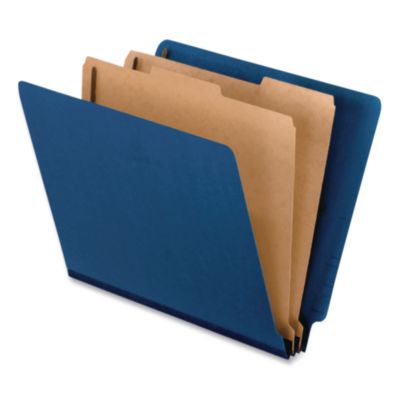 Pendaflex® Colored End Tab Classification Folders, Straight Tab, 2 Dividers, 6 Fasteners, Letter Size, Blue, 10/Box