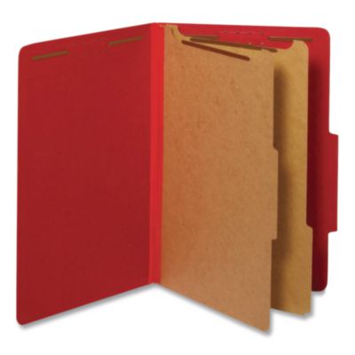 Pendaflex® Heavy-Duty Pressboard Classification Folder, 2/5-Cut Tab, Expands 2.5", 2 Divider, 6 Fastener, Legal Size, Bright Red, 10/Box