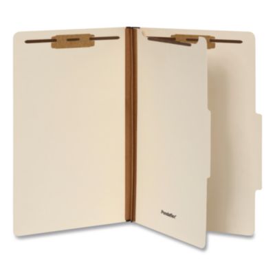 Pendaflex® Manila Top Tab Classification Folders, 2/5-Cut Tab, Expands 1.75", 1 Divider, 4 Fasteners, Legal Size, Manila, 10/Box