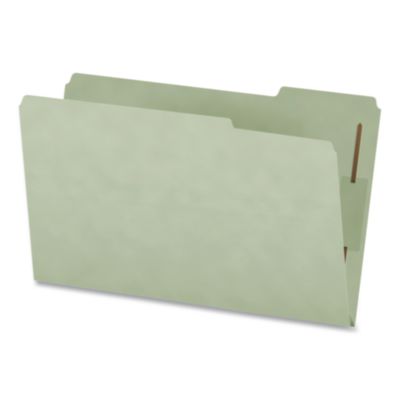 Pendaflex® Heavy-Duty Pressboard Fastener Folders, 2/5-Cut Tab: Right, Expands 2", 2 Fasteners, Legal Size, Gray/Green, 25/Box