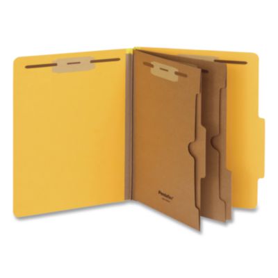 Pendaflex® Heavy-Duty Pressboard Classification Folder, Expands 2", 2 Full-Pocket Dividers, 6 Fasteners, Letter Size, Yellow, 10/Box