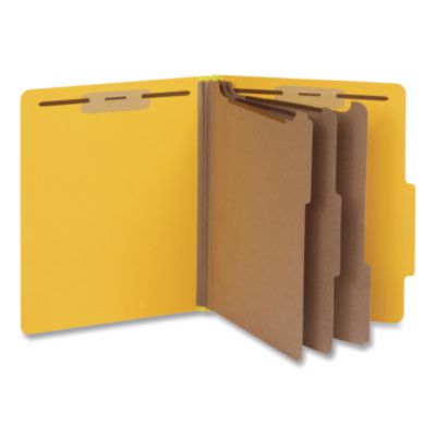 Pendaflex® Heavy-Duty Pressboard Classification Folder, 2/5-Cut Tab, Expands 3", 3 Dividers, 8 Fasteners, Letter Size, Yellow, 10/Box