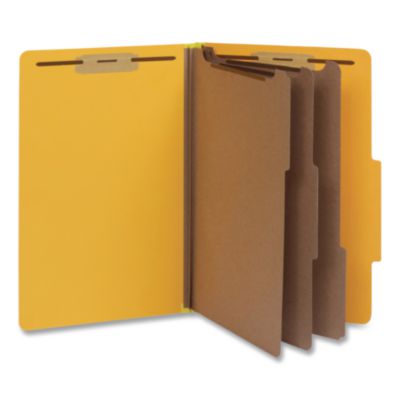 Pendaflex® Heavy-Duty Pressboard Classification Folder, 2/5-Cut Tab, Expands 3", 3 Dividers, 8 Fasteners, Legal Size, Yellow, 10/Box