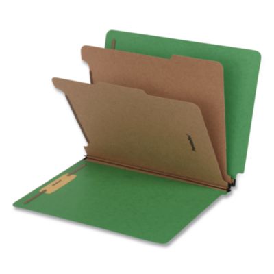 Pendaflex® Heavy-Duty Pressboard End Tab Classification Folders, Expands 2", 2 Dividers, 6 Fasteners, Letter Size, Green, 10/Box