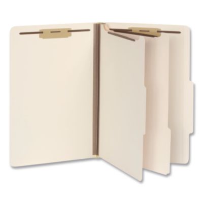Pendaflex® Heavy-Duty Pressboard Classification Folder, 2/5-Cut Tab, Expands 2", 2 Dividers, 6 Fasteners, Legal Size, Manila, 10/Box