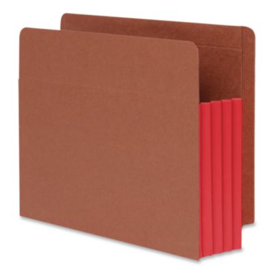 Pendaflex® End Tab File Pocket, Red Gusset, 3.5" Expansion Letter Size, Brown/Red, 10/Box
