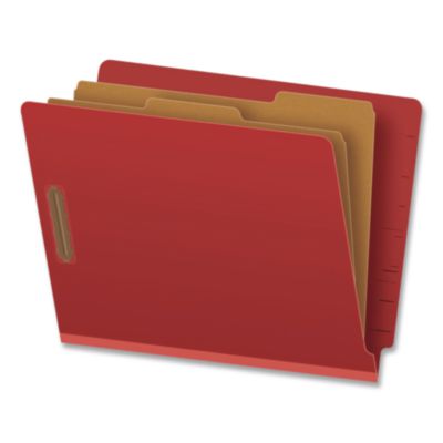 Pendaflex® Heavy-Duty Pressboard End Tab Classification Folders, Expands 2.5", 2 Dividers, 6 Fasteners, Letter Size, Red, 10/Box