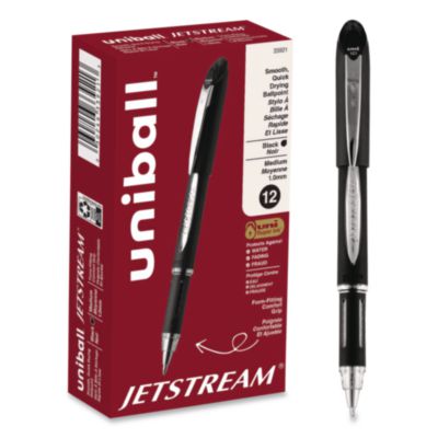 Jetstream+Form-Fitting+Comfort+Grip+Hybrid+Gel+Pen+Stick+Medium+1+mm+Black+Ink+Black%2fSilver+Barrel+Dozen+33921