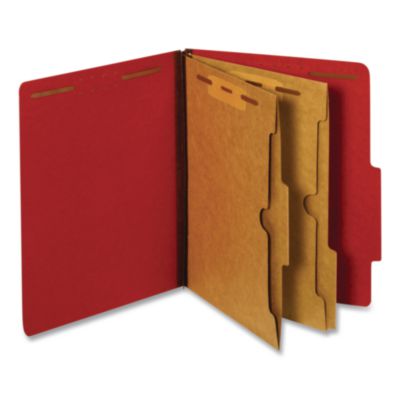 Pendaflex® Heavy-Duty Pressboard Classification Folder, Expands 2.5", 2 Full-Pocket Dividers, 6 Fasteners, Letter Size, Red, 10/Box