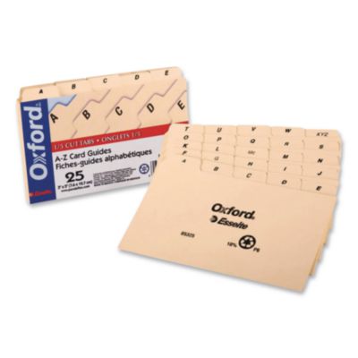 Oxford® A-Z Index Card Files, 1/5-Cut Top Tab, Assorted Position, 3 x 5, Manila, 25/Set