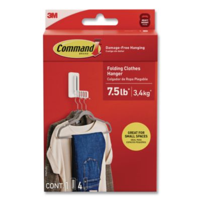 Command™ Folding Clothes Hanger Arm Folding Clothes Hanger Arm, Individual Slots for Five Clothes Hangers, Plastic, White, Supports 7.5 lb