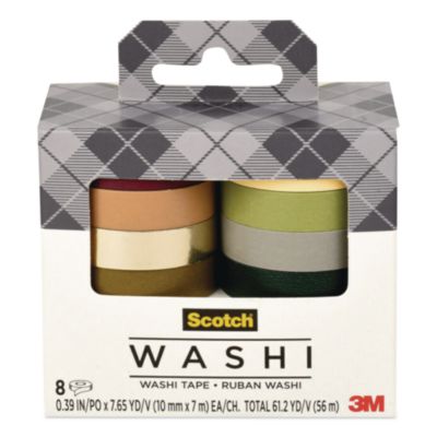 Scotch® Washi Tape, Solid Earth, 0.39" x 7.69 yd, Assorted Colors/Finishes, 8 Rolls/Pack