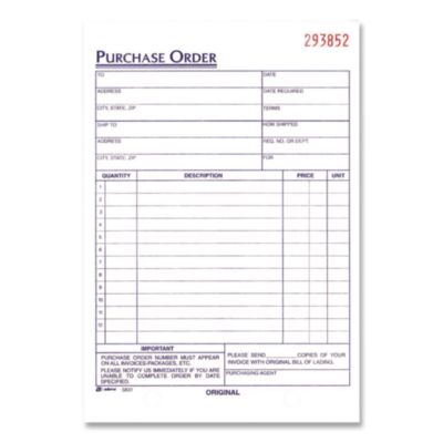 Adams® Multipart Purchase Order Pad, Three Part Carbonless, 5.56 x 8.44, 50 Forms Total