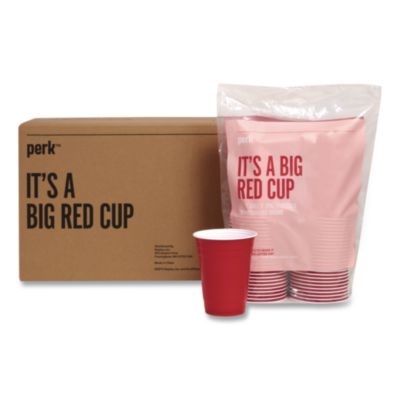 Perk™ Plastic Cold Cups Plastic Cold Cups, 16 oz, Red, 500/Carton