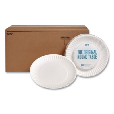 Perk™ Economy Paper Plates Economy Paper Plates, 9" dia, White, 1,000/Carton